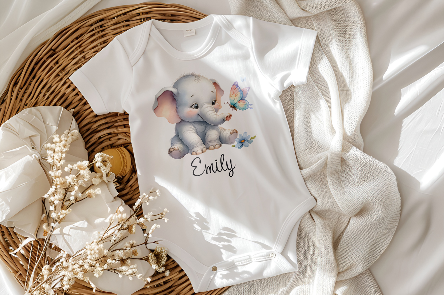 Gepersonaliseerd Baby Rompertje met Olifantje - Perfect Cadeau voor Pasgeborenen