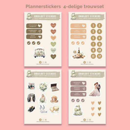Set van 4 plannerstickers voor bruiloft in warme natuurlijke kleuren
