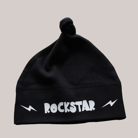 Stoer Zwart Babymutsje met Knoop  "Rockstar" | Perfect Cadeau voor Kleine Rockfans