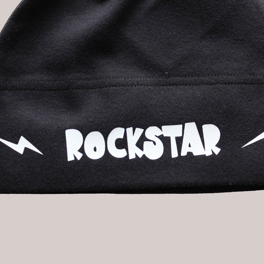 Stoer Zwart Babymutsje met Knoop  "Rockstar" | Perfect Cadeau voor Kleine Rockfans