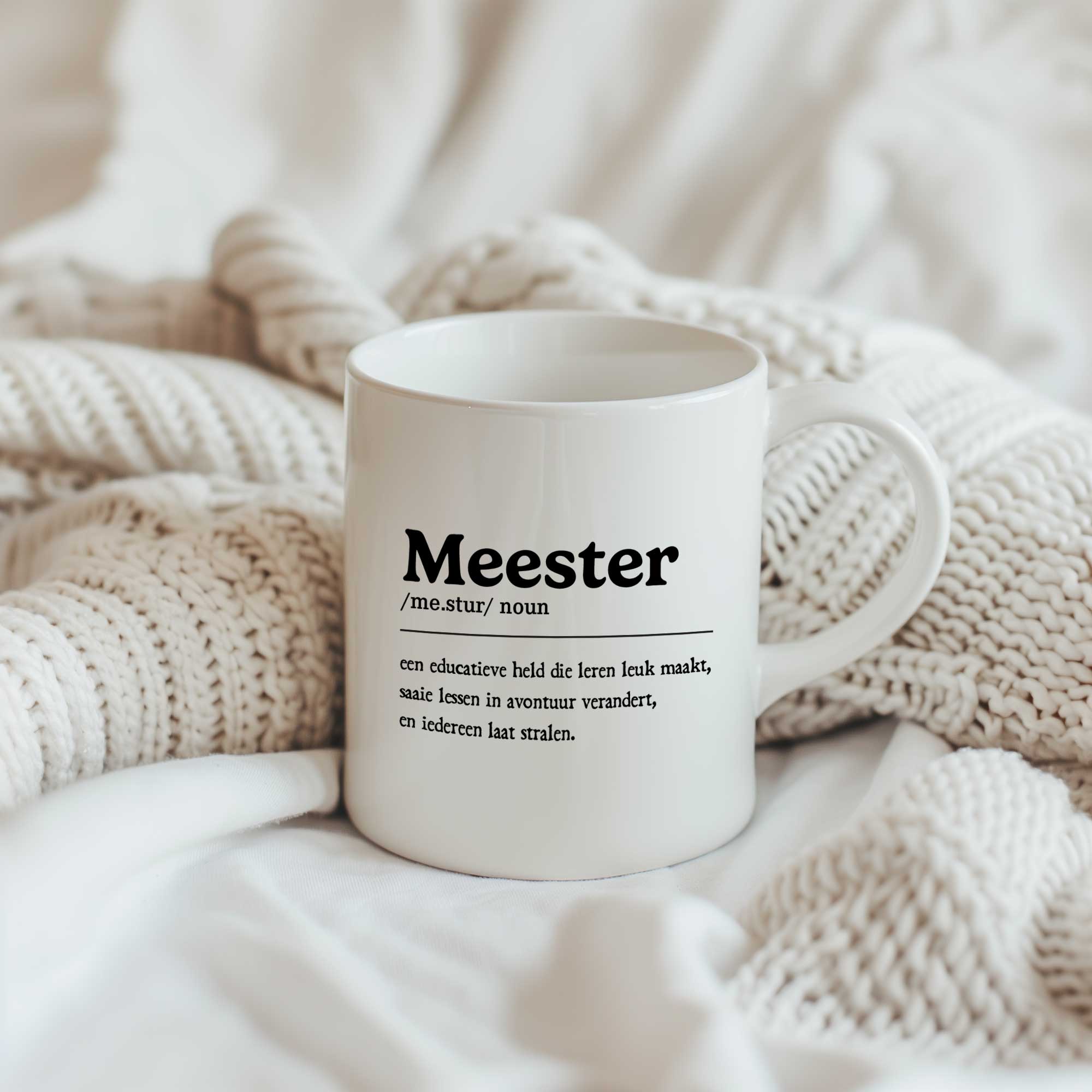 Witte keramische mok bedrukt met de tekst 