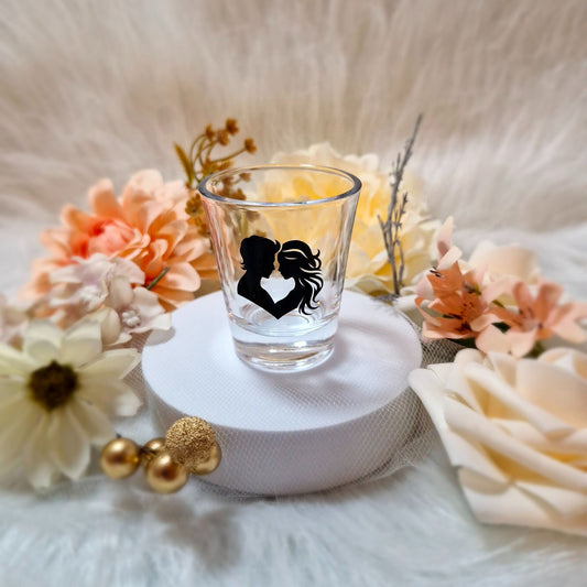 Gepersonaliseerde Shotglaasjes met Bruidspaar Silhouet – Perfect als Bruiloft Bedankje