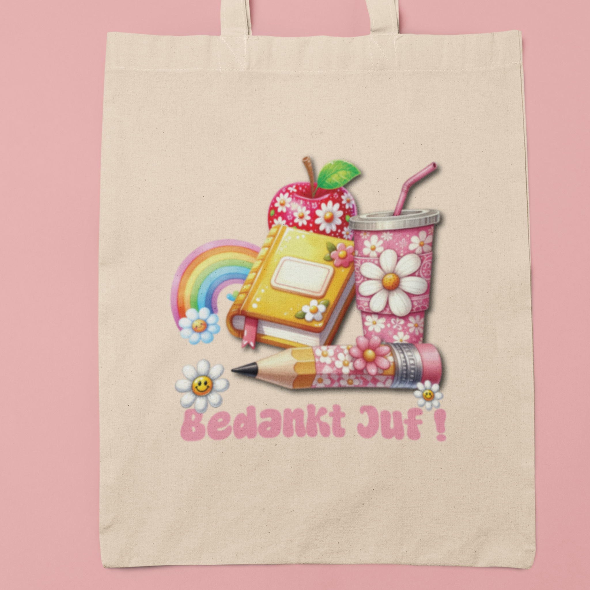 cadeau voor juf aan einde schooljaar, totebag cadeau bedankt juf