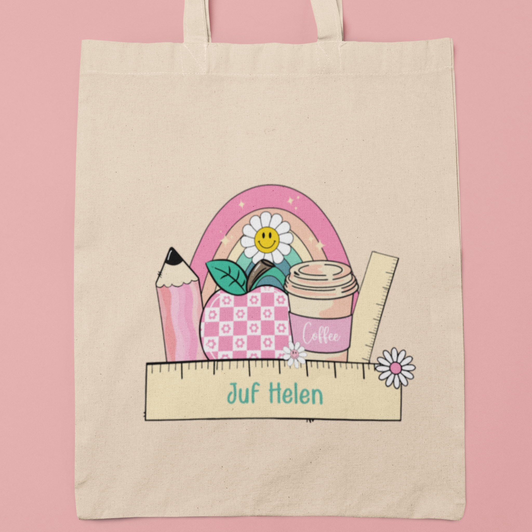 gepersonaliseerde totebag met naam voor juf , eindejaars cadeau