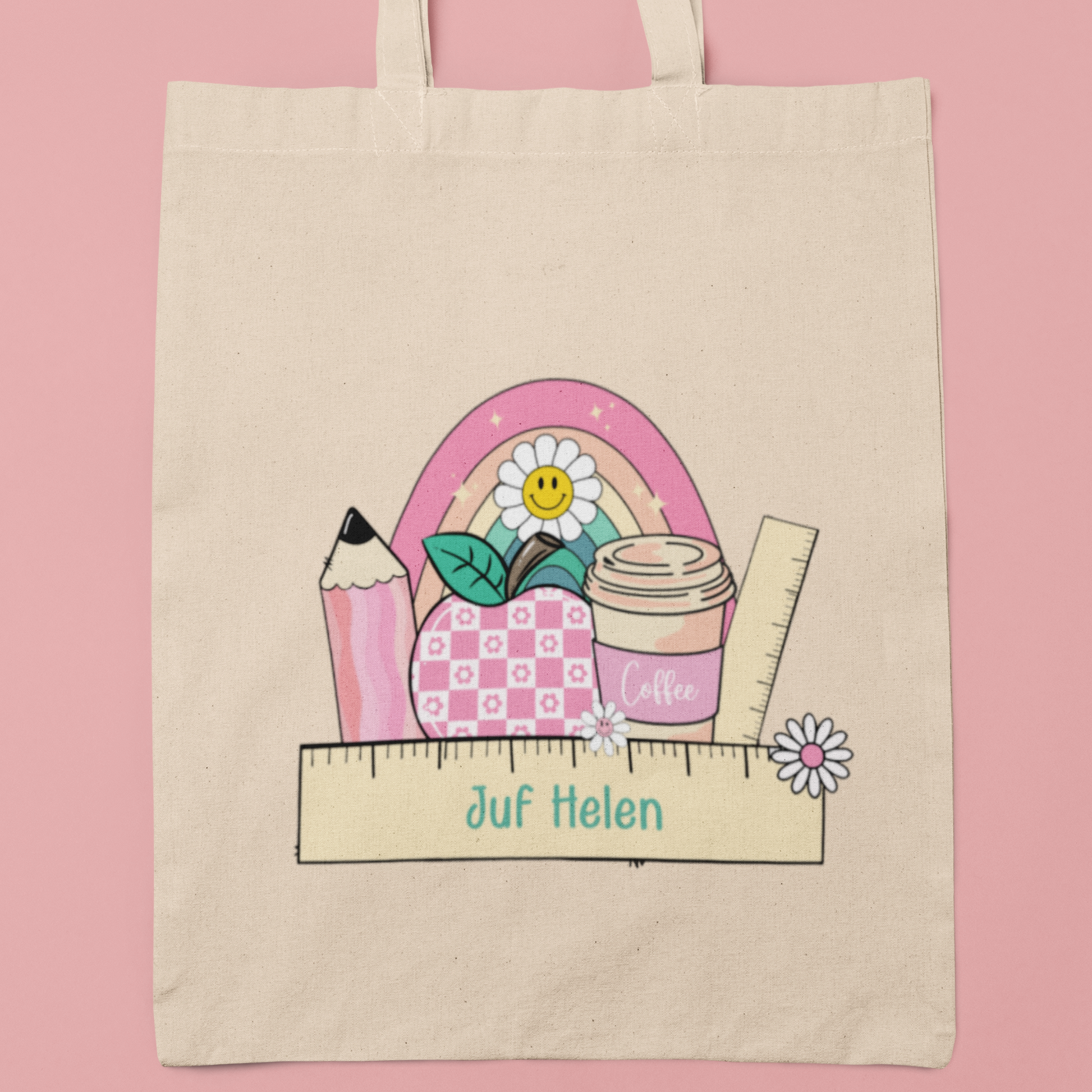 gepersonaliseerde totebag met naam voor juf , eindejaars cadeau