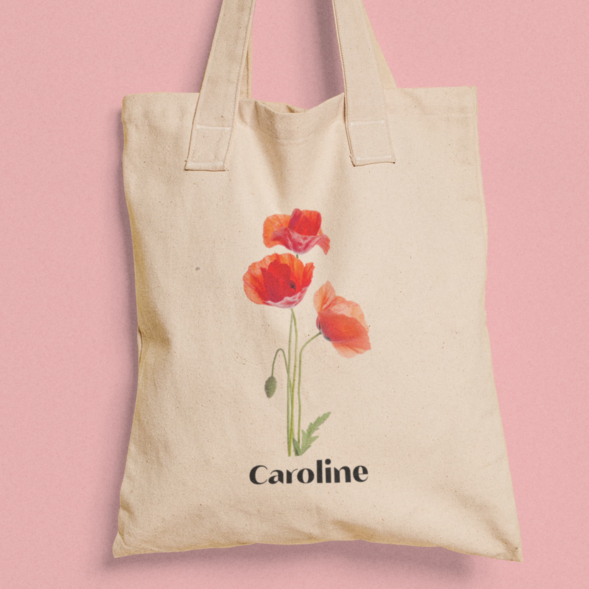 Gepersonaliseerde totebag met klaprozen en naam 