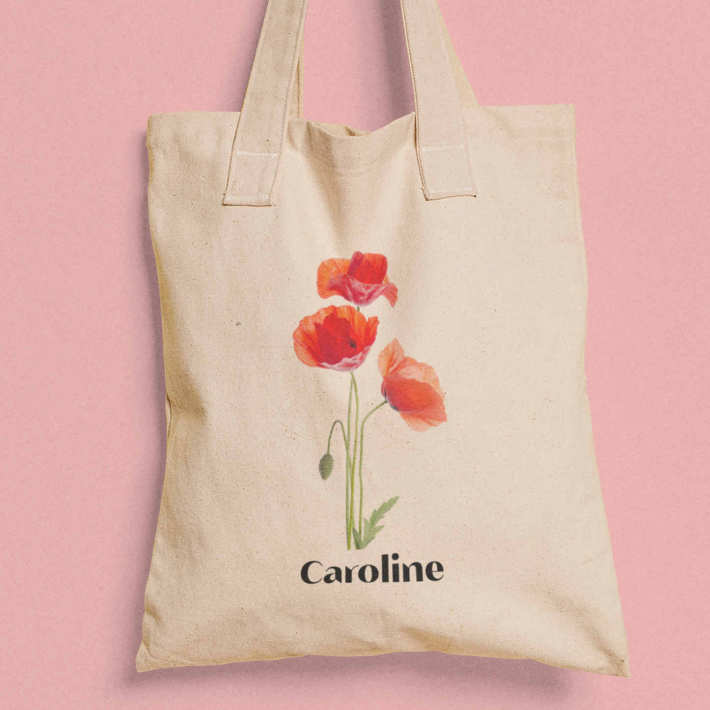 Gepersonaliseerde totebag met klaprozen en naam 