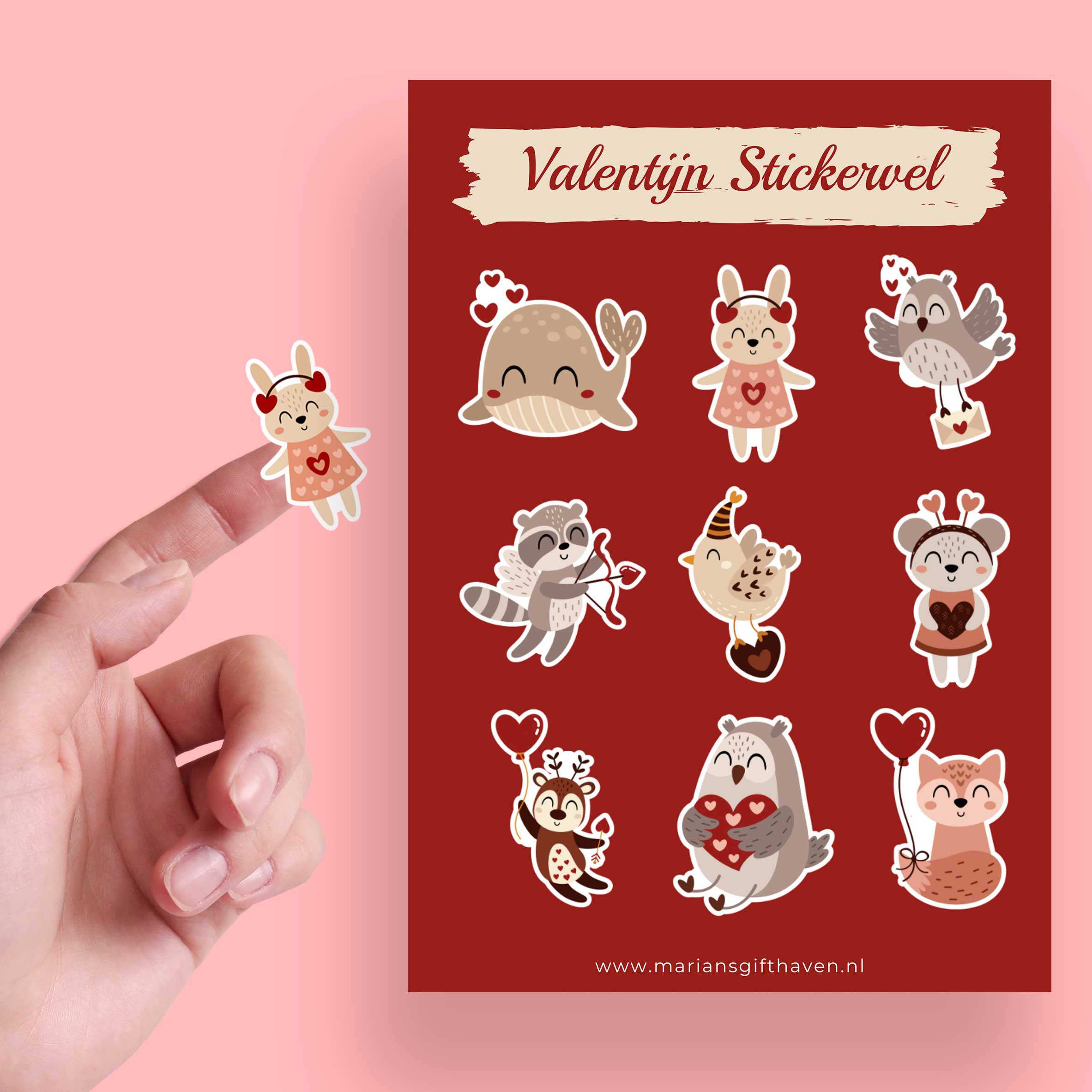Valentijn Stickervel Dieren – Schattige Valentijn Stickers – Planner, Cadeau & Post Decoratie